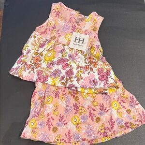 Haute Hippie Kids pink Floral 2pc Set Skirt Shirt Nwt Size 5/6 and XS 4